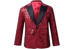 TiaoBug Enfant Garçon Paillette Veste de Costume d'honneur Mariage Cérémonie Soirée Manteau Blouse Gentleman Smoking Blazer Brillant Chemise Fête Carnaval 5-16 Ans