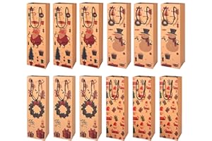 QUNKUN 12 Pezzi Sacchetti Regalo per Vino di Natale Premium, Busta per Bottiglie in Carta, Sacchetti Regalo per Regali di Vino, Bottiglia Singola per Champagne per Feste di Natale, Regali Natalizie