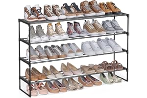 ‎SONGMICS SONGMICS Stojak na buty 4-poziomowy, metalowy stojak na buty, przechowywanie butów, pionowy lub do góry nogami, na 25-30 par butów, składany, 30 x 117 x 75 cm, czarny LSA034B01