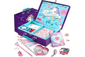 TingingYuli Ensemble de papeterie Unicorn Journal, cadeaux de licornes pour les filles de 6 à 12 ans, kit de lettre et d'artisanat de 49 pièces avec étui de rangement