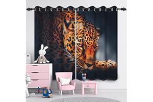 SDOTPMT Wild Leopard Window Curtain, African Safari Animals Window Curtains, Jungle Wildlife 3D Print Window Treatment for Boys Bedroom Decor Blackout Curtains, 2 Panels, 140 x 229 cm