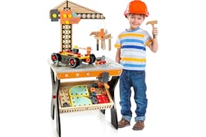 KIDWILL Banco da Lavoro per Bambini - in Legno con 83 Attrezzi Realistici e Vassoio per Riporre gli Oggetti - Giochi di Costruzione STEM Montessori per Bambini e Bambine di età Superiore ai 3 anni