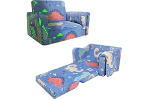 decalsweet Divano Bambini Trasformabile 2-in-1,Poltroncina Pieghevole per Bambini Ragazzi con Coperta,Comoda Divano Letto per Bambini che Brillano nel Buio per Camere da Letto e Soggiorno,Dinosauro