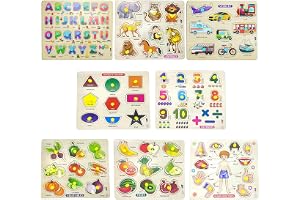 APPSTER ABCD, Animal, Vehicles, Shape Color, Numbers, Fruits, Vegetables & Body Parts Wooden Puzzle Toy for Kids Jigsaw Puzzles for Adults Baby Learning Educational Toys Board Game (8pcs Jumbo Size)