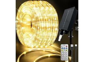 calflux LED Schlauch 20m Wasserdicht,USB & Solar Lichterschlauch Aussen,für Innen außen,8 Modi,Timer,Fernbedienung,Wetterfest Lichterkette für weihnachten Hochzeit Party Deko,(Warmweiß)