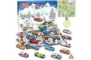 Sprinlot Calendario Avvento Macchinine, Giocattoli da Corsa con Cartello Stradale Medaglia, Calendario Avvento Bambini, Calendario del Conto alla Rovescia, Natale Regalo per Ragazzi Ragazze