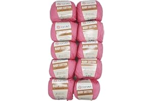 SUDSTY 10 x 50g Strickwolle YarnArt Baby Cotton mit 50% Baumwolle, 500 Gramm Wolle einfarbig (rosa 414)