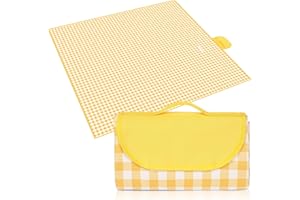 Eucomir Picnic Blanket Waterproof 200 x 200CM, Mat With Carrying Handle Strap, Portable Foldable Outdoor Rug, For Travel Festival Camping Park Picnic, Beach, Blanket-Huang Baige (U12L1007D)