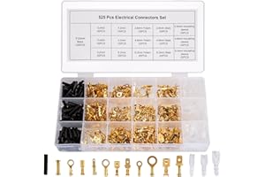 KOXXIAMOQ 525 sztuk 2,8 mm 4,8 mm 6,3 mm płaska wtyczka zestaw końcówek kablowych, zestaw końcówek kablowych, końcówki zaciskowe z tuleją izolacyjną