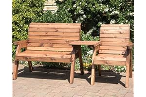 Charles Taylor Trading Hand Made 3 Seater Chunky Rustic Wooden Garden Furniture Set with Angled tray