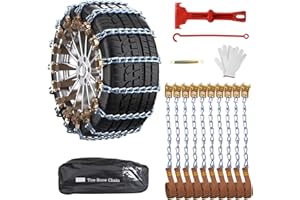 Oziral Chaînes à Neige 10 Pièces - Kit Complet avec Gants, Clé de Serrage et Sac de Rangement - Montage Facile et Durable pour Pneus 165-255 mm, Voiture, SUV, Camion
