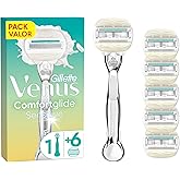 Venus Gillette Comfortglide 5 Sensitive Maquinilla de Depilación Para Mujer, 1 Mango de Metal y 6 Cuchillas de Recambio, Depi