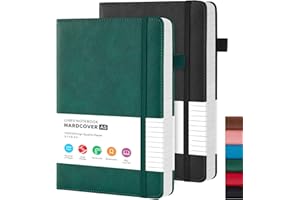 FOCUS DAY 2 Pack A5 Journal Notebook, Leather Notebook Journal for men/women, Hardback Note Book with 100GSM Lined Paper, No Bleed, for Office School Supplies, 14.5 x 21.3 cm, Green & Black