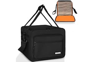 BQKOZFIN Black Vinyl Records Carrying Bag, 7/10/12 Inch Vinyl Albums Storage Case Holds up to 60 LP Records