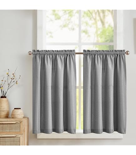 Tende Passante TOPICK Per Cucina - 2 Pezzi 70x60 Cm, Stile Country, Grigio Chiaro - Foto 3