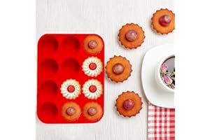 HTTYHT 2 Pezzi Stampi Muffin Silicone con 12 Stampi Muffin Teglia da Muffin con Rivestimento Antiaderente Muffin Stampo Teglia da Forno per Muffin Cupcakes Torte Brownies Budino-Rosso