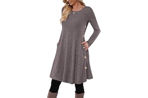 MOLERANI Robe Pull pour Femme à Manches Longues Robe Tunique boutonnée décontractée avec Poches