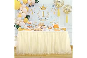 Suppromo Ivory Tulle Table Skirts for Wedding 14ft Tutu Table Skirt Ivory White Table Cloth for Birthday Party, Baby Shower, Gender Reveal, Banquet Table Decorations