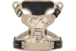 HEELE Harnais Chien, Anti Traction Réfléchissant Camouflage Harnais pour Petit Chien avec Poignée Rembourrée, 1 Boucle sur la Sangle Droite de Cou Rendent Facile à Mettre et à Enlever, Camo-Marron, S