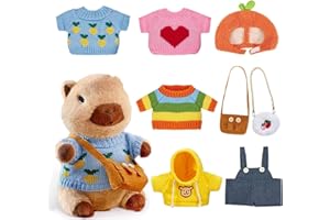 MEYUXG Capybara Peluche Capybara, 25cm, Mignon, avec 5 Costumes, 2 Poches, 1 Chapeau, Peluche Capybara, Super Douce, rembourrée pour Enfants, décoration de la Maison