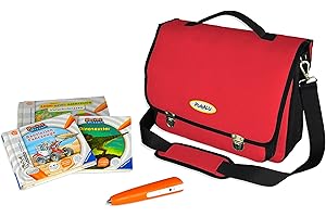 PUNALU TipToi Tasche, Tasche für TipToi Stift & TipToi Bücher, Büchertasche mit Platz für 2 Stifte und 11 Bücher, TipToi Starterset (rot)