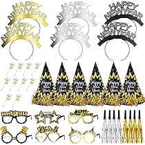 New Years Eve Party Supplies 2025 For 100 I Black And Silver Top Hats Tiaras And Noise Makers Party Favors I 2025 New Years Decorations Happy New Year Decorations 2025 Bulk Party Favors