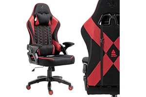 KRAKEN CHAIRS Fotel Gamingowy, Krzesło Biurowe Dla Gracza, Regulacja Wysokości, Ergonomiczne krzesło z regulowanymi podłokietnikami 2D i oparciem, Poduszką lędźwiowa, Zagłówek, Czarno-Czerwony