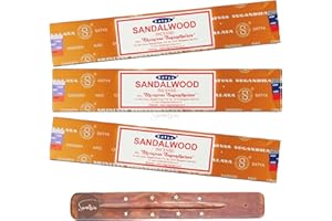 Satya Nag Champa Sandalwood Incense Sticks | x3 pack | with SAMASIA incense sticks holder | Used for Aromatherapy, Spa, Yoga, Weddings, Meditation, Healing, Positivity and Relaxation