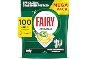 Fairy Original Pastiglie Lavastoviglie, 100 Capsule, Limone, Detersivo Con Azione Pulente Al Primo Lavaggio, Efficace Sul Grasso Incrostato Con Azione Brillante