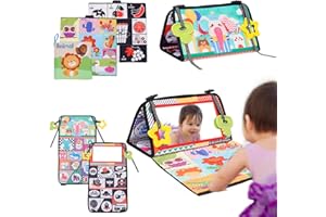 HOMCENT Baby Mirror Toys,Tummy Time Mirror Toys 2-in-1 Floor Mirror & Baby Book for 0-6 Months,Black and White Sensory Toys Teething Toy Activity Montessori Newborn Floor Toys for Boys Girls