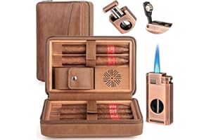 Marvero Leder Zigarrenhumidor Reise Set mit Befeuchter - Tragbarer Reise Humidor für 6 Zigarren,3-in-1 Zigarrenanzünder, V-Cutter & Punzierer