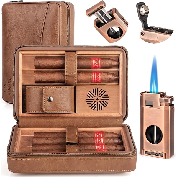 Ensemble Humidificateur Voyage Cigares KEJIAR - Coffret Avec Coupe-Cigares Et Hygromètre