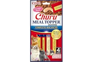 Churu Meal Toppers by INABA Cat Treat - Chicken Recipe (4 x 14g) / Soft & Creamy, Delicious & Healthy Purée Food Topper, Natural, Grain Free, Wet Cat Food