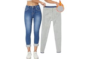 Yehopere Damen Winter Fleece Gefüttert Jeans Slim Fit Warm Skinny High Waist Denim Jeans