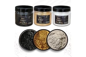 ‎AARTSZ Epoxidharz Farbe Metallic (Gold/Schwarz/Weiß) 3x50g Set, AArtsZ Mica Powder Pulver, Farbpigmente, Perlglanz Natürliches kosmetisches Pigment für Lipgloss, Nagellack, Make-up, Seifenfarbe, Badebomben