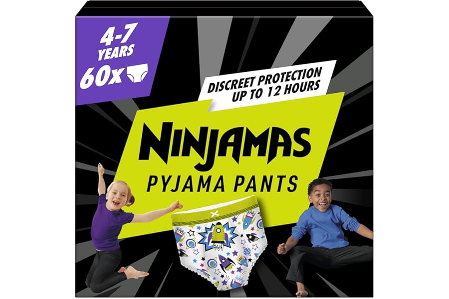Pampers Ninjamas Pyjama Pants Unisex Spaceships, 4-7 Years, 10 Pyjama Pants, 17kg - 30kg, All-Night Leak Protection