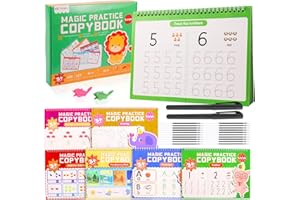 VETWORX 6 Pack Magic Grooved Copybooks, Magical Ink Handwriting Practice Books for Kindergarten, Reusable Learning Activity Book, Numbers, Alphabet & Drawing-Workbook for Kids Age 3-8 Preschool Calligraphy