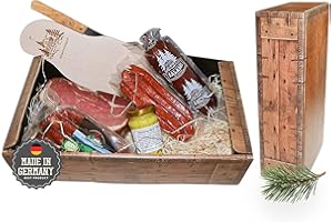 SCHWARZWALD METZGEREI SCHAUFLER Black Forest Butcher Shop Gift Basket "Nostalgia - 6-Piece Gift Basket with Delicious & Savoury Sausage Specialities such as Black Forest Ham or Country Hunter, Chopping Board & Knife and Gourmet