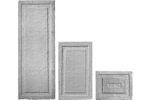 mDesign Bathroom Rug — Microfiber Runner for Bathroom — Quick Drying Shower Mat — Durable Bathroom Mat in Various Sizes— Pack of 3 — Grey