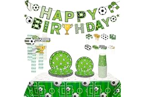 Forniture per Feste di Calcio,Feelhap Forniture per Decorazioni Compleanno Calcio Festa di Compleanno Festa a Tema,86 Pcs Stoviglie Include Piatti Tovaglia Tazze Cannucce Banner Decorazioni per Torte