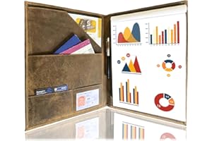Leather Business Portfolio by Rustic Town | A4 Conference Folder Gift for Men & Women | Handmade Durable Leather Padfolio 3 + 1 Sleeves for Documents and Notepad
