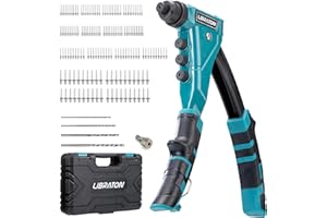 LIBRATON Heavy-Duty Rivet Gun, Pop Rivet Gun Kit, Professional Pop Riveter, Manual Riveter Gun with 160 Aluminum Rivets, Includes 4 Drill Bits, 4 Tool-Free Interchangeable Nozzles, Storage Case