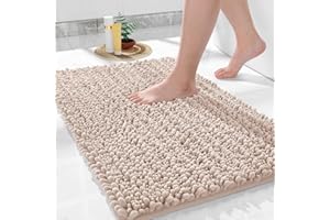 Yimobra Bathroom Mat, Soft and Cozy, Super Absorbent Water, Non-Slip, Machine Washable, Thick Modern for Bathroom Bedroom, 51 x 81 cm, Beige