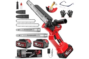SundpeyPRO Mini Chainsaw Cordless - 8 & 6-Inch Brushless Electric Chainsaw with 2×4000mAh Batteries, 1180W Small Hand Chain Saw with Automatic Oiler and Adjustable Chain to Cut Wood and Garden Branch