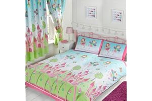 PRICE RIGHT HOME Princess is Sleeping Bedroom Range Kids - Fairy Castle Pink/Blue - Duvet Cover Set & Curtains Available (Double Duvet Cover Set)