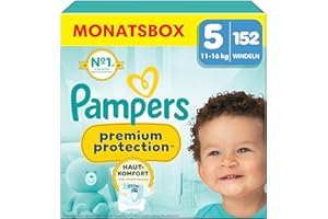 ‎PAMPERS Pampers Premium Protection Größe 5, 152 Windeln, 11kg-16kg, Doppelter Schutz für die Haut und vor Auslaufen