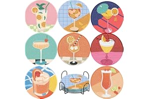 askkqtx 8 PCS Cocktails Diamond Art Coasters Kits with Holder, Vintage Wine Diamond Painting Coasters Kits for Adults, DIY 5D Full Round Drill Arts and Crafts for Adults Supplies 4x4 Inch