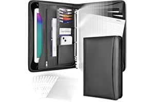 Leathario Cartella Portadocumenti A4 con 10 Fogli Trasparenti, 3 Blocchi per Scrivere, Raccoglitore ad Anelli, Faldoni con Zip, Cartelle per Riunioni, Ufficio, Scuola