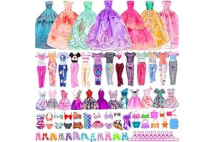 DOLLBIE Total 49pcs Fashion 11.5 inch Doll Clothes and Accessories Play Set Include 3 Long Princess Dress and Outfits, Bikini, Shoes ... (Doll Not Included)