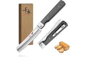 SENBON Couteau à Pain de Camping en Acier Inoxydable - Pliant, Portable, Tranchant Pour Pâtisserie et Voyage - Fibre de Carbone